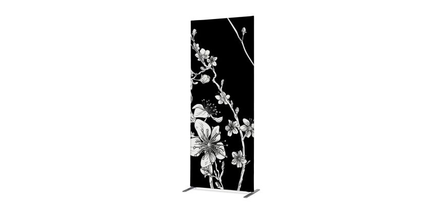 Cloison Déco en tissu 100-200 Fleurs de Cerisier Japonais Abstraites Noires