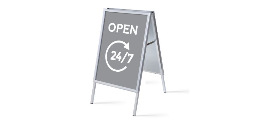 Kundenstopper A1 Komplettset Geöffnet 24/7 Grau Englisch