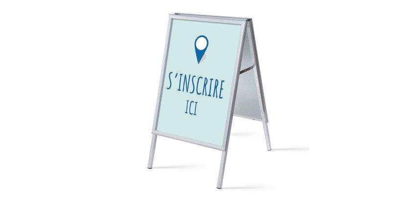 Présentoir fixe A1 Komplett-Set S'inscrire içi Bleu Français