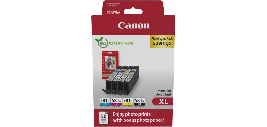 Canon photo value pack CLI-581 XL, 170 - 520 photos, OEM 2052C006, 4 colors