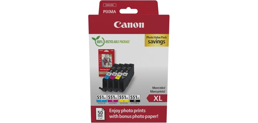 Canon photo value pack CLI-551XL, 660 pagina's, OEM 6443B008, 4 kleuren