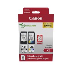 Canon PG-545XL + CL-546XL High-Capacity Cartridge Pack 4 Colors for Inkjet Printer + 1 Pack of Photo Paper 10 x 15 cm