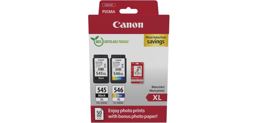 Canon PG-545XL + CL-546XL Pack cartouche haute capacité 4 couleurs pour imprimante jet d'encre + 1 paquet de papier photo 10 x 15 cm