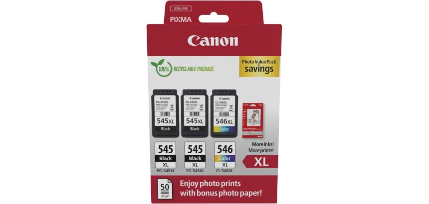 Canon Foto Value Pack 2 x PG-545XL + 1 x CL-546XL, 300 - 400 Seiten, OEM 8286B015, 4 Farben