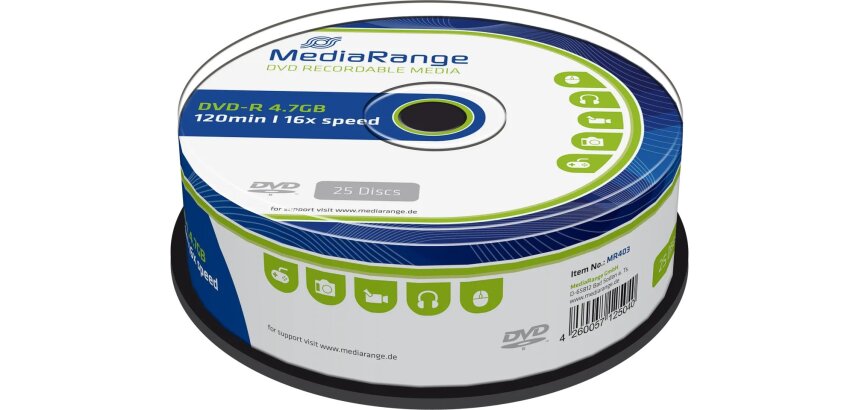 DVD-R MediaRange 4.7Go 120min 16x speed 25 pièces
