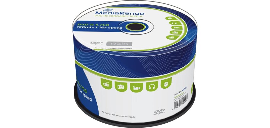 DVD-R MediaRange 4.7Go 120min 16x speed 50 pièces