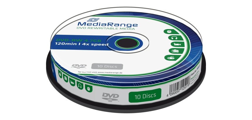 DVD-RW MediaRange 4.7GB 120min 4x speed 10 pieces