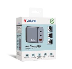 Verbatim GNC-65 GaN Charger 65W with 2 x USB-C PD 65W / 1 x USB-A QC 3.0 (EU/UK/US)