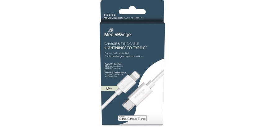 MediaRange MRCS215 USB-kabel USB 2.0 1 m USB C USB C/Lightning 0,48 Gbit/s Wit