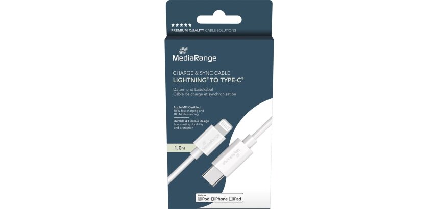 MediaRange MRCS215 câble USB USB 2.0 1 m USB C USB C/Lightning 0,48 Gbit/s Blanc