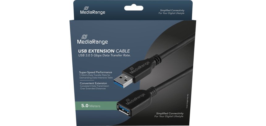 MediaRange MRCS241 USB-kabel USB 3.2 Gen 1 (3.1 Gen 1) 5 m USB A 5 Gbit/s Zwart