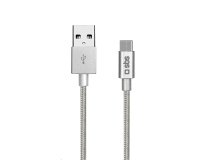 SBS Câble USB C - USB A, 1m50, argent, tressé