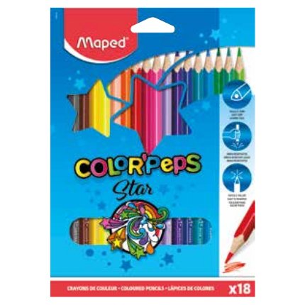 Crayon couleur maped color pep's triangulaire mine tendre résistante sans écharde coloris lumineux étui carton 18u