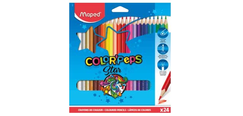 Crayon couleur maped color pep's triangulaire mine résistante coloris vifs étui carton 24 unités