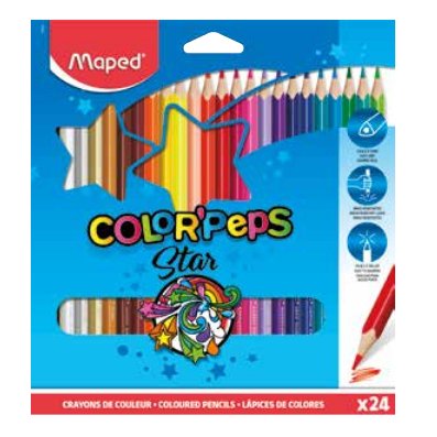 Color'Peps Cardboard Packs - 24 Crayons de couleur certifiés FSC