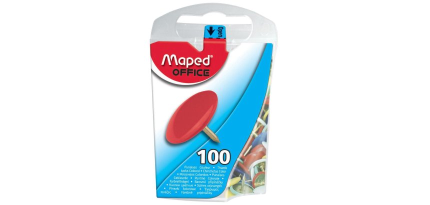 Punaise maped coloris assortis diamètre 10mm boîte distributrice 100 unités