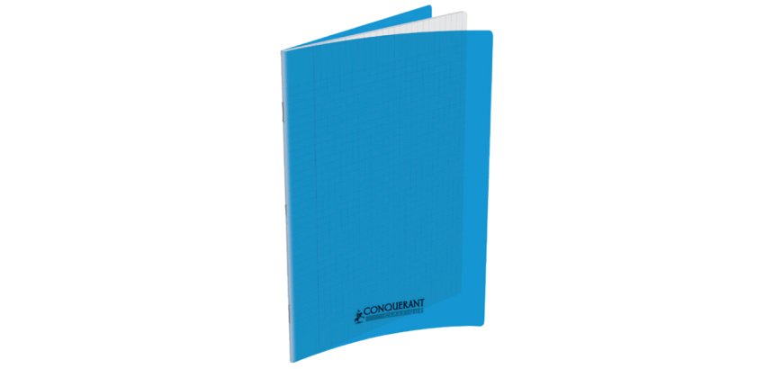 Cahier piqué conquérant classique couverture polypropylène rigide transparente 17x22cm 96 pages 90g séyès coloris bleu