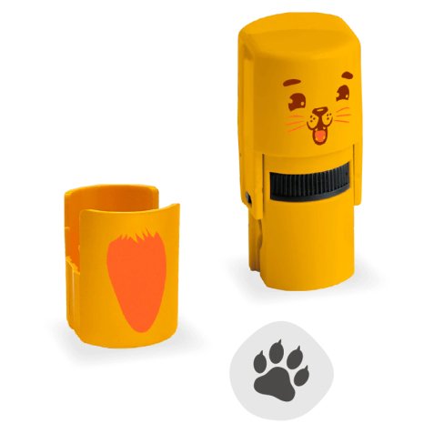 Tampon Cleany Stamp LEO jaune avec savon, pour apprendre à se laver les mains de manière ludique
