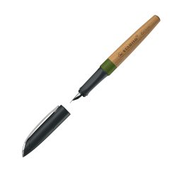 Stylo-plume stabilo grow corps bois de chene trait     0,5mm encre bleue coloris     vert mousse