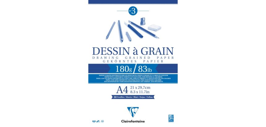 Bloc dessin   grain clairefontaine a4 encoll      blanc 21cmx29,7cm 180gr 30 f