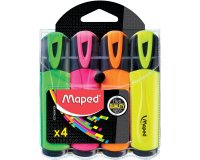 Surligneur maped fluo'peps fluorescent classique pochette 4 unités vert jaune rose orange
