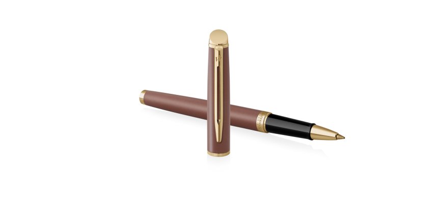 Roller waterman hemisphere metallic capuchon clip pointe fine encre noire coloris      rouge cuivre coffret cadeau