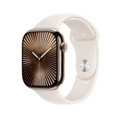 Apple Watch Series 10 GPS + Cellular 46mm Gold Titanium Case with Starlight Sport Band - S/M