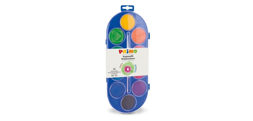 Pastiglie Acquerelli  - ø 44mm - colori assortiti - Primo - astuccio 10 pastiglie
