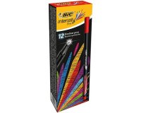 Stylo feutre bic intensity pointe fine corps noir verni  couleurs rouge lot 12 unites
