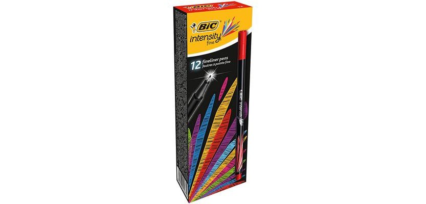 Stylo feutre bic intensity pointe fine corps noir verni  couleurs rouge lot 12 unites