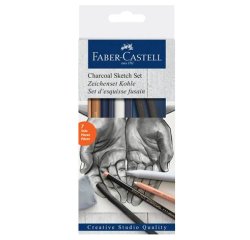 Set esquisse fusain faber castell 4 pitt fusains        assortis + 1 crayon pastel +  1 gomme mie + 1 estompe