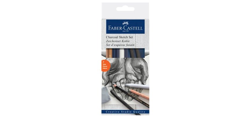 Set esquisse fusain faber castell 4 pitt fusains        assortis + 1 crayon pastel +  1 gomme mie + 1 estompe