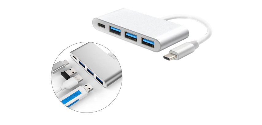 DLH Hub USB-C 4 ports : 3 x USB-A et 1 x USB-C PD