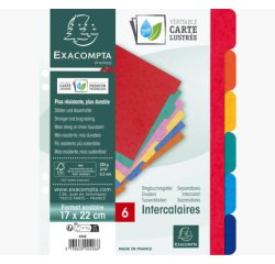 Intercalaire 17 x 22 cm carte lustrée Exacompta 6 onglets neutres multicolores - 1 jeu