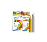 Pot crayons de couleur mega giotto forme hexagonale bois  18cm mine 5mm 24 unites       coloris or et argent assortis