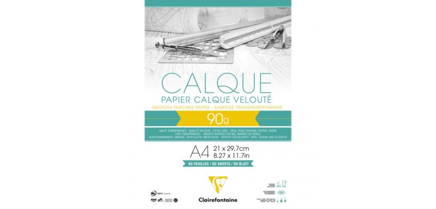 Papier Calque bloc collé 50F A4 90/95g