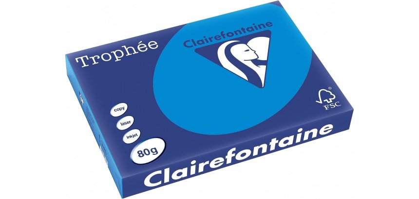 Papier clairefontaine multifonction laser couleur   trophe a3 80g/m2 turquoise    parfaite opacite paquet 500