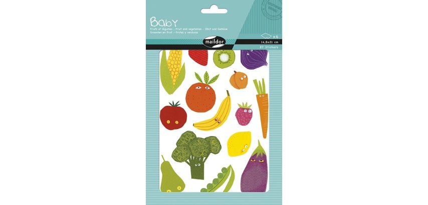Gommette maxi maildor baby fruits et légumes repositionnable 148x210mm 6 planches 87 unités