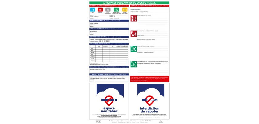 Panneau affichage exacompta obligatoire code du travail   40x60cm