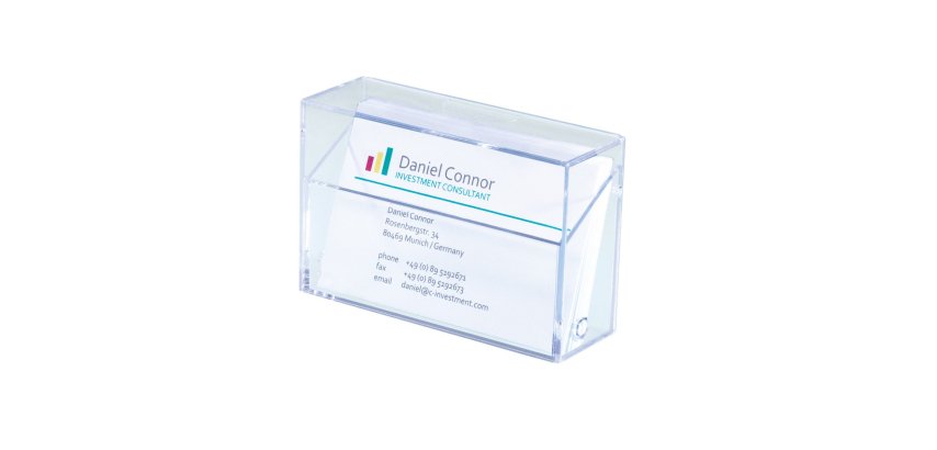 Boîte pour cartes de visite plastique rigide, capacité 100 cartes L 9,5 x H 6 x P 3 cm transparent