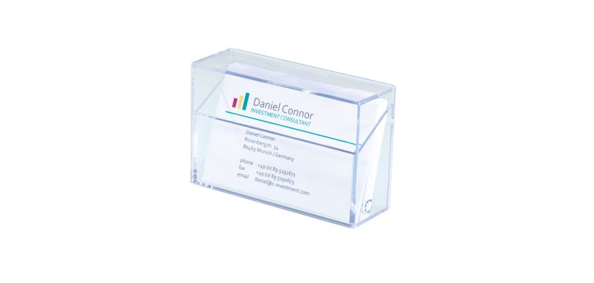 Boîte pour cartes de visite plastique rigide, capacité 100 cartes L 9,5 x H 6 x P 3 cm transparent