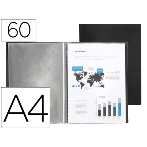 Protege-documents liderpapel polypropylene couverture      flexible 60 pochettes fixes   a4 220x297mm noir opaque