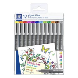 Stylo-feutre staedtler pigment liner 308 pointe      calibr e baguee metal  0,5mm  coloris assorties. etui de 12