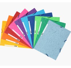 Chemise exacompta carte lustrée 5/10e 400g 3 rabats et élastique a4 format 240x320mm coloris vifs assortis 10 unités