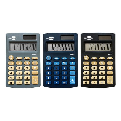 Calculatrice de poche xf05 8 chiffres solaire et piles     98x62x8 mm presentoir de 16u