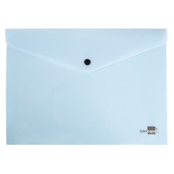 Pochette enveloppe liderpapel polypropylene 180 microns a4  97x210mm 50f fermeture bouton bleu ciel opaque