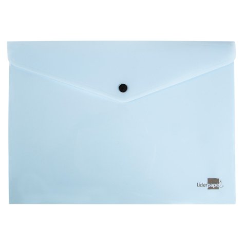 Pochette enveloppe liderpapel polypropylene 180 microns a4  97x210mm 50f fermeture bouton bleu ciel opaque