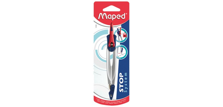 Compas Stop System, en blister, bleu/rouge