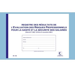 Registre elve resultats evaluation risques pro        210x297mm 29 tableaux ouverts foliotes 60 pages
