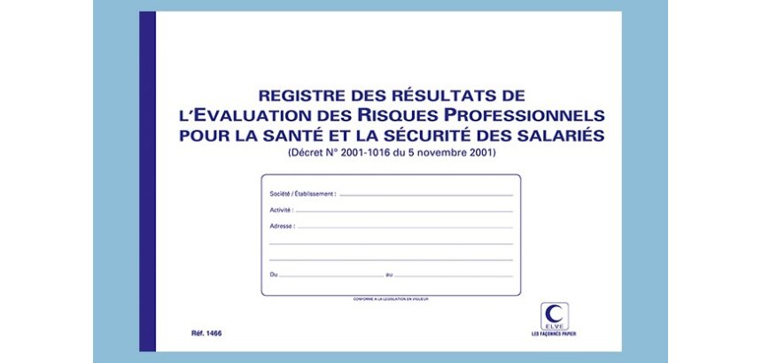 Registre elve resultats evaluation risques pro        210x297mm 29 tableaux ouverts foliotes 60 pages